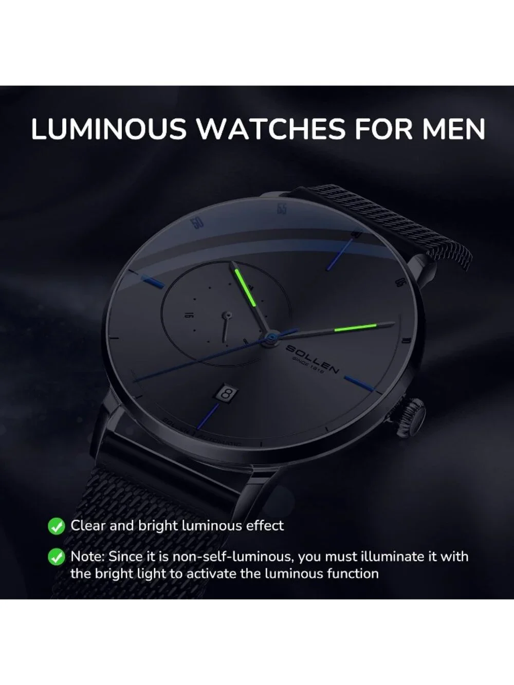 Men's Grey Luxury Minimalist Original Mechanical Movement Automatic Wrist Watch